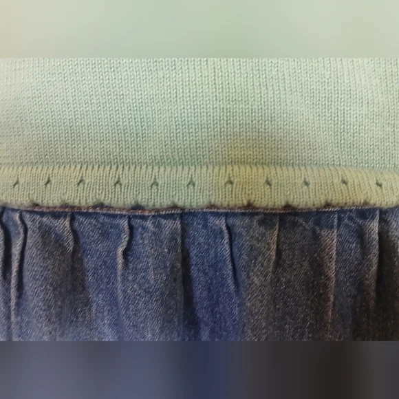 Embroidered Sea Green Short Sleeve Cotton Blend Sweater - Picture 5 of 13